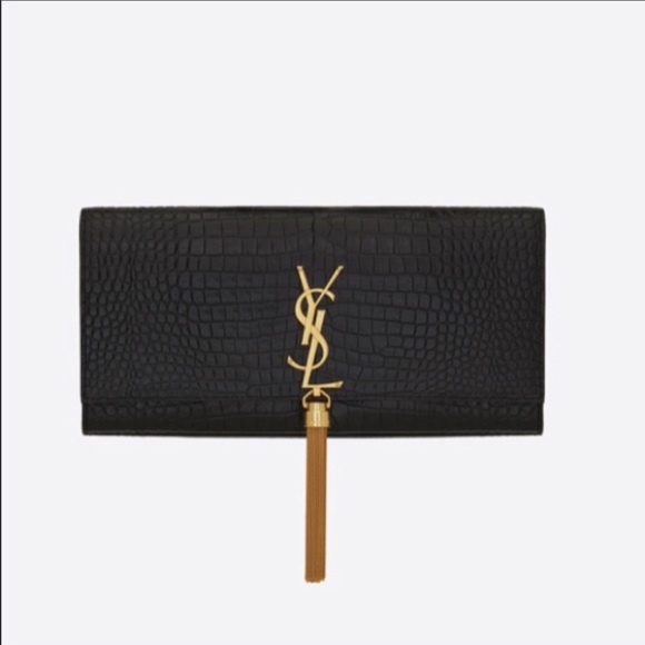 YSL “KATE MONOGRAM CROCODILE EMBOSSED TASSEL CLUTCH” - Picture 5 of 7